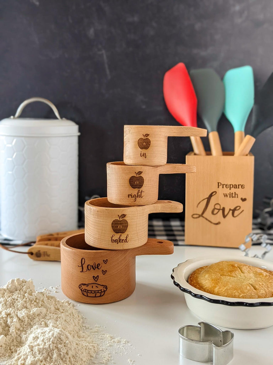 Wooden Measuring Cups, Baking Gifts, Creative Personalized Gifts, Laser  Engraved, Wildflowers, 