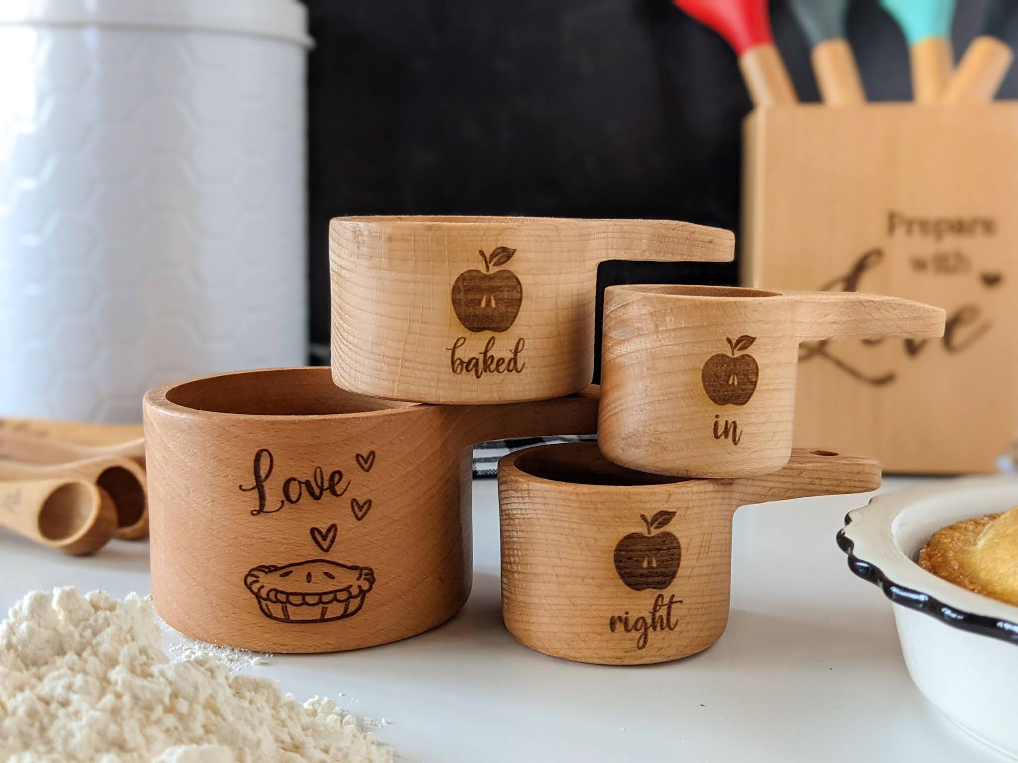Wood Measuring Cups, Measuring Spoons, Baking Gifts, Bridal Shower Gift,  Engagement Gift Box for Bride, 