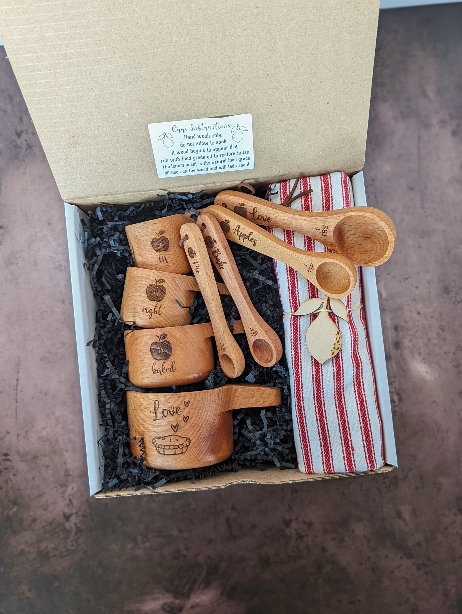 Bulk buy 8 Quantity Cups & Spoons, Housewarming gift basket, Wood